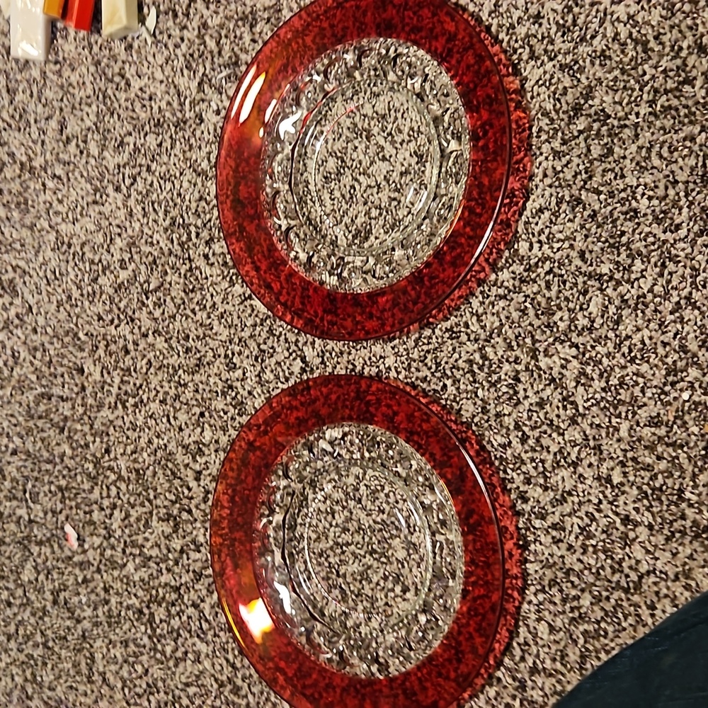 60s Tiffin Franciscan kingscrown thumbprint Rubyred flashing salad plates set =2